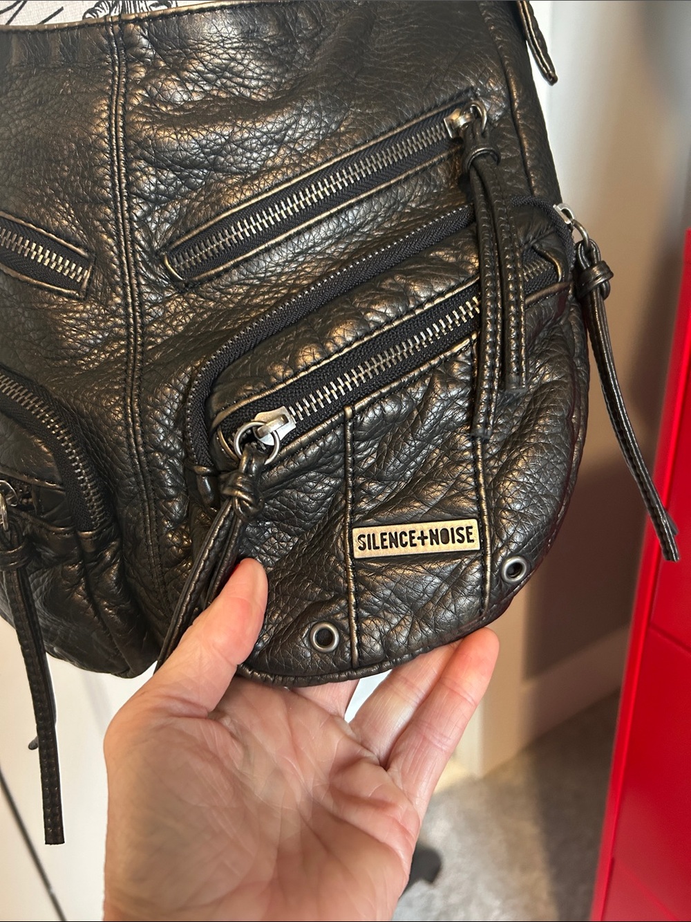 Leather Multi-Zip Hobo Shoulder Bag - Gunmetal - Picture 3 of 15
